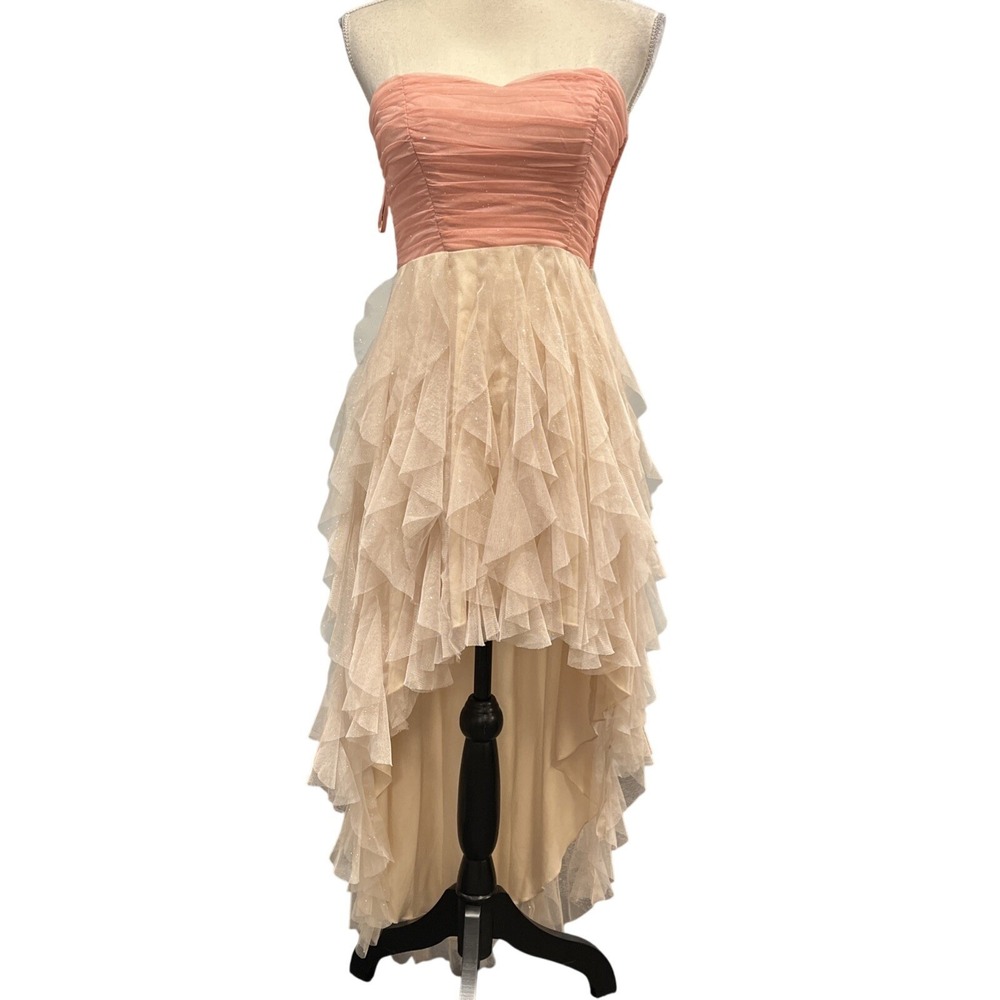 Vintage Y2K Deb Dress S Pink Layered Mesh‎ Glitter Asymmetrical Fairy Whimsigoth